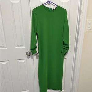 Zara Green Sheath Dress with Cuffed Long Sleeves